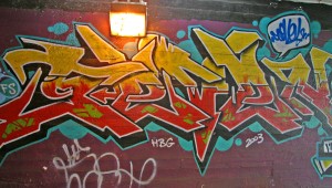 Graffiti on brick wall
